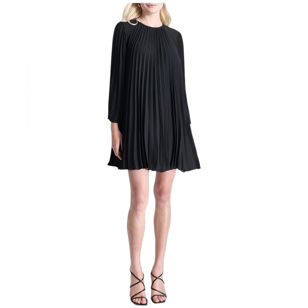 Alice + Olivia Scoop Silk Black Pleated Wedding Guest Cocktail Party Dress S
